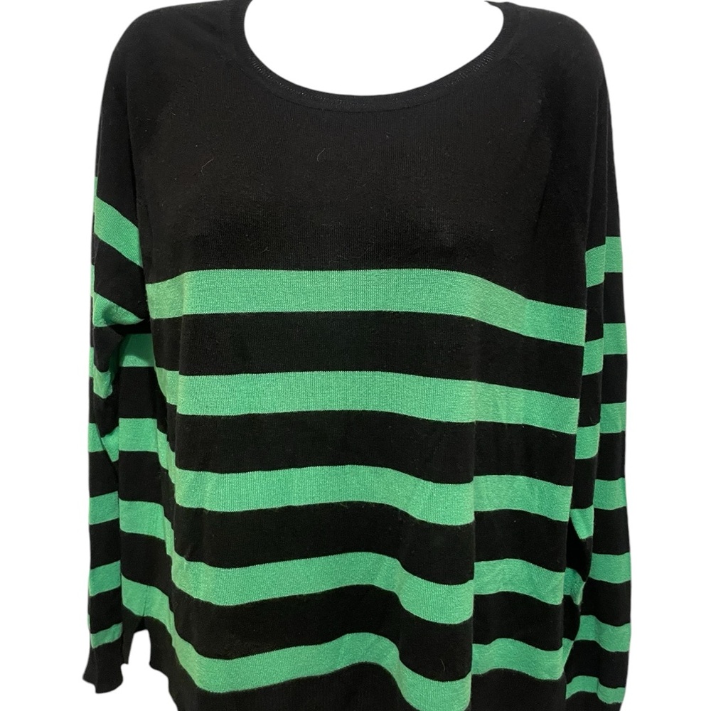 ZARA Women’s Green and Black Stripe Sweater Size Large